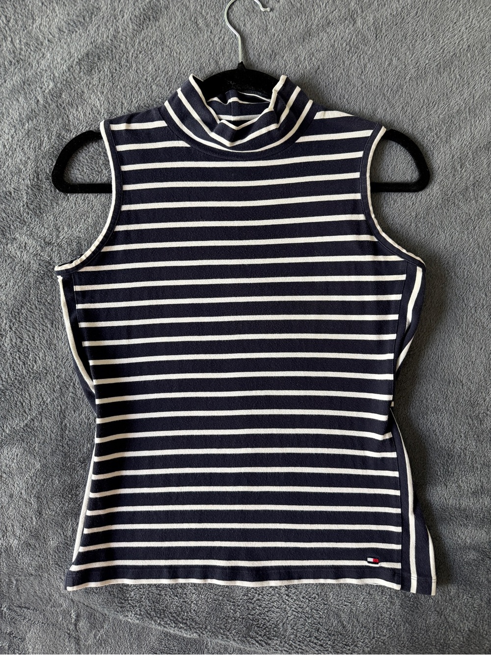 Tommy Hilfiger Navy & White Striped Sleeveless Turtleneck Top